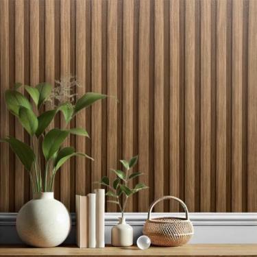 Imagem de Papel de Parede Imita Madeira Ripado, Lavável Autocolante Ripas de Madeira 10 Metros (Ripado Nogueira)