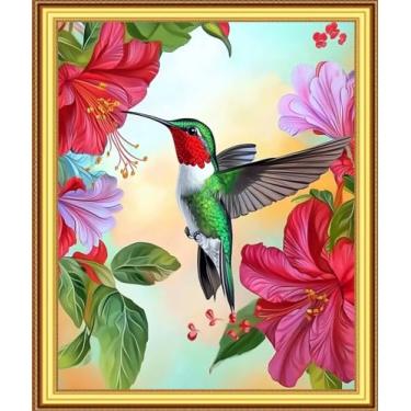 Imagem de Foxnyart Kits de ponto cruz estampado, gama completa de kits de bordado para iniciantes e adultos 11CT padrões de bordado arte artesanato DIY kit de bordado - beija-flores colecionam mel 40,6 x 50,8
