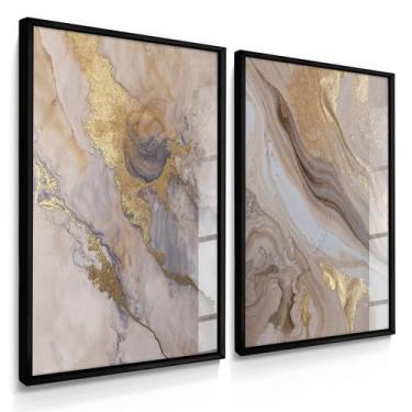 Imagem de Quadro Decorativo Dupla Mármore Golden Duo Marrom Sala de Jantar Moder