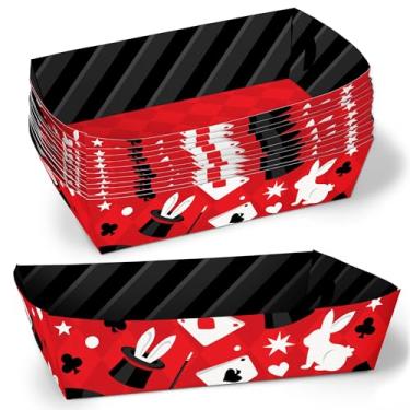 Imagem de Big Dot of Happiness Bandejas de comida de papel Magic Show, barcos de comida descartáveis para aniversário, piquenique, churrasco, suportes de comida de papel dupla face para nachos