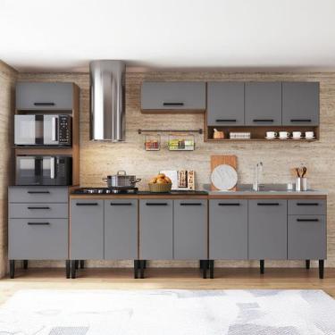 Imagem de Armário de Cozinha Amanda 13 Portas 3 Gaveta Freijó/Cinza - Pnr Móveis