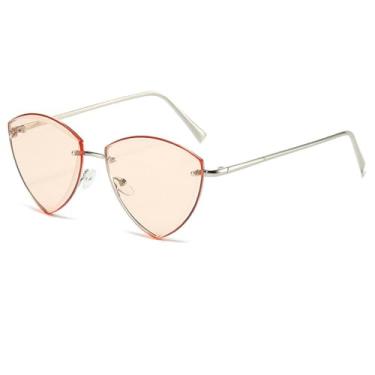 Imagem de Óculos de sol vintage sem aro, feminino, masculino, luxuoso, sem armação, estilo olho de gato, feminino, UV400, óculos de grau, óculos de sol femininos, prata, marrom claro, tamanho único