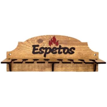 Imagem de Suporte Porta 8 Espetos De Parede Decorativo Para Churrasco Em Madeira