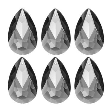Imagem de PATIKIL K9 Pingentes de gota de cristal contas ovais, pacote com 6 peças de prismas de lustre de 38 mm, contas penduradas, lâmpada DIY para decoração de artesanato, preto claro