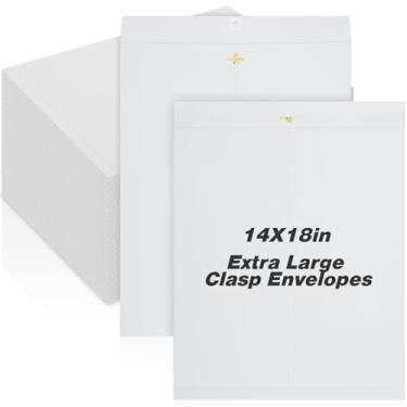 Imagem de Feifeiya 40 envelopes extragrandes com fecho de correio 35,5 x 45,7 cm Jumbo Kraft Catálogo Manila Envelope com fecho para grandes documentos, escritório, casa, negócios, escola, armazenamento (branco