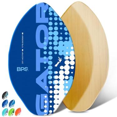 Imagem de Skimboards BPS 'Gator' com almofada de aderência de EVA colorida e revestimento transparente de alto brilho | placa de esqui de madeira com almofada de aderência para crianças e adultos | Escolha entre 3 tamanhos e cores de almofada de tração, Blue w/ White Accent, 40 Inch