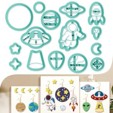 Imagem de beinkmake 15 peças de cortadores de argila de polímero espacial, cortadores de brincos de argila cósmica, astronautas, cortador de joias de polímero para fazer brincos, festa de aniversário