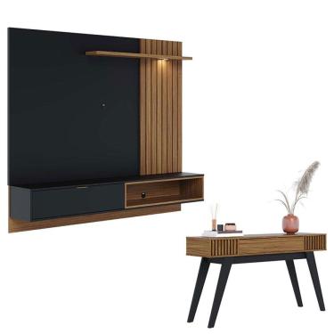 Imagem de Painel para Tv Home Suspenso Tocantins 1.8 Preto Acetinado Noce Milano com Aparador para Sala Riviera Noce Milano  – Colibri
