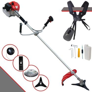Imagem de Roçadeira Aparador de Grama Anmax CG520P-TB À Gasolina 2T 52cc 2,2HP Com Carretel + Lâmina Facão + Lâmina 3 Pontas + Escova Circular de Aço 38 Cerdas