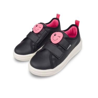 Imagem de Tênis Infantil Feminino Pampili Up Patch Carinha Preto e Pink Fluor