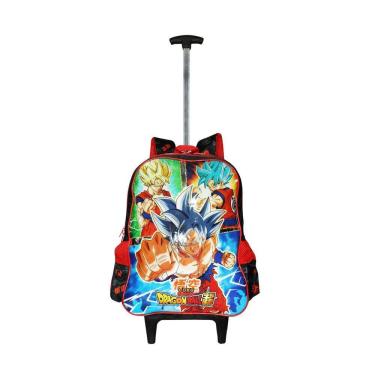 Imagem de Mochila Escolar Dragon Ball Rodinhas Meninos Preta Grande