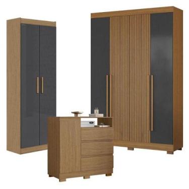 Imagem de Guarda Roupa Casal 2030240 Com Armário Multiuso 2000191 Atacama Grafit