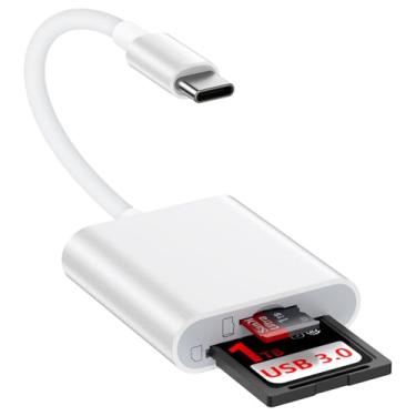 Imagem de Leitor de cartão SD USB C para iPhone 16, 16e, 16 Pro, 16Pro Max, 16Plus, 15, leitor de cartão de memória tipo C, compartimento duplo, USB 3.0, adaptador de câmera digital de alta velocidade
