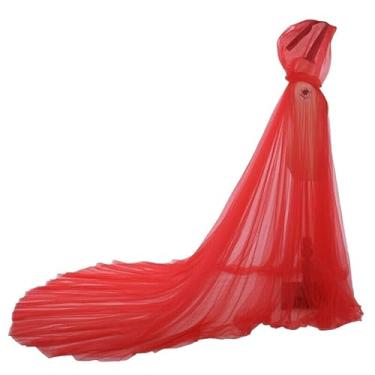 Imagem de Capa de tule transparente para casamento, com capuz, vestido de noiva de tule com cauda longa para fantasia vintage, cosplay, Dia das Bruxas, Vermelho, One Size