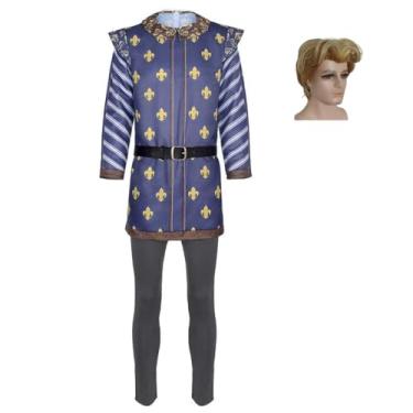 Imagem de Yolata Fantasia de príncipe encantado adulto peruca uniforme real com cinto fantasia de Halloween, Conjunto completo, P
