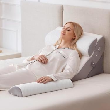 Imagem de Ruqmuis Conjunto de 4 almofadas de cunha para pós-cirurgia, travesseiro ajustável para cama sentado, refluxo ácido, cabeceira para dormir e ronco, travesseiro ortopédico para pós-cirurgia, branco