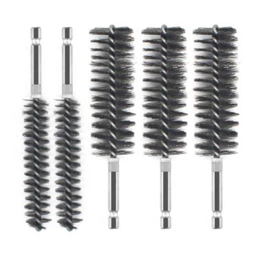 Imagem de 5 peças de escova de aço inoxidável para limpeza de tubos de cobre, escova de broca de fio torcido de 15 mm/25 mm, haste sextavada de 1/4 polegada, cabo de aço S2, para ferramentas de encanamento de