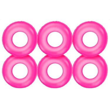 Imagem de Kit 6 Boia Neon Circular Colorida 60cm Infantil Piscina Praia Criança Redondo Brinquedo Inflável (Rosa)