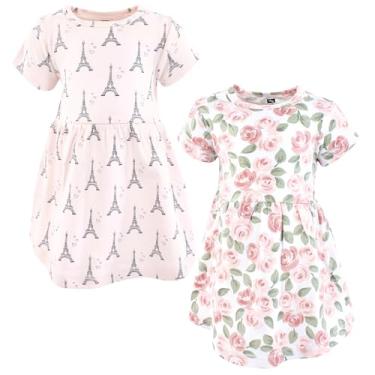 Imagem de Luvable Friends Hudson Baby Vestidos de manga curta 2 unidades, Rosa Paris Dream, 0-3 Meses