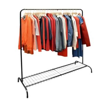 Imagem de Cabideiro Arara Chão Com Sapateira Moderno Loja Quarto Portátil Multifuncional Organizador Desmontável Preto