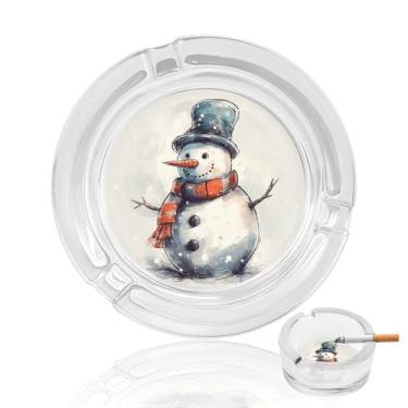 Imagem de Cinzeiro de cristal de boneco de neve desenhado à mão, cinzeiro redondo de vidro resistente para fumar cinzeiro portátil decorativo moderno para uso em casa, escritório, interior, exterior, pátio