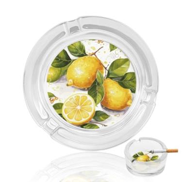 Imagem de Cinzeiro de vidro de cristal de limão, cinzeiro redondo para fumar de vidro resistente, portátil, decorativo, moderno, para uso em casa, escritório, interior, exterior, pátio