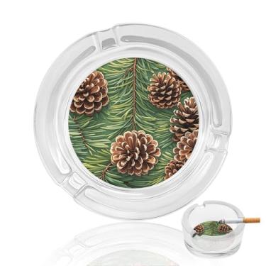 Imagem de Cinzeiro de vidro de cristal de borda de pinho, cinzeiro redondo de vidro resistente para fumar cinzeiro portátil decorativo moderno para uso em casa, escritório, interior, exterior, pátio