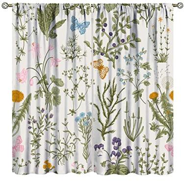 Imagem de Cortinas botânicas florais, borboleta botânica floral de primavera em jardim natural, cortinas decorativas blackout para quarto, sala de estar, conjunto de 2 painéis, 150 x 182 cm