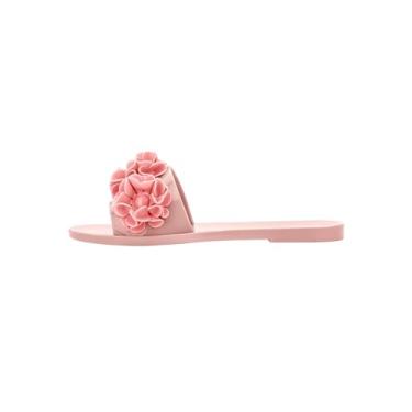 Imagem de Melissa Babe Springtime Slides para mulheres – Sandálias sem cadarço com aplique de flores, sandálias elegantes de verão para mulheres, geleias adultas, Rosa/rosa, 38