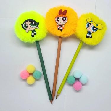 Imagem de 03 Lápis Pompom Meninas Super Poderosas Docinho Lindinha Florzinha lapis de escrever material escolar papelaria fofa