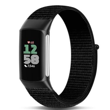 Imagem de Koazon Pulseira de relógio de nylon de gancho e laço compatível com Fitbit Charge 6/Charge 5, pulseira esportiva macia, leve, respirável e ajustável para Charge 6/5, acessório de rastreador de