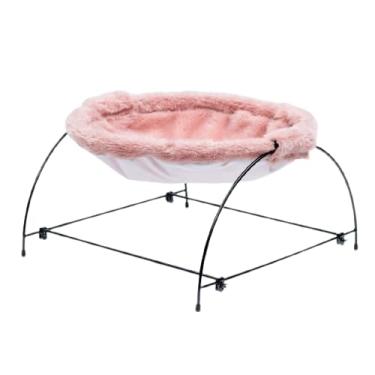 Imagem de Cama Suspensa para Gato Caminha Resistente Pelucia Sonecat Conforto Lavável Pet Cor Rose NF Pet Redonda Com Suporte Pés