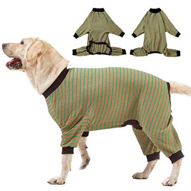 Imagem de LovinPet Pijama para Cachorro Grande, Camisa Listrada de Algodão Marrom E Verde para Cachorro, Pijama para Cachorro de Raça Grande, Proteção Uv, Pijama para Animais de Estimação/Xxl