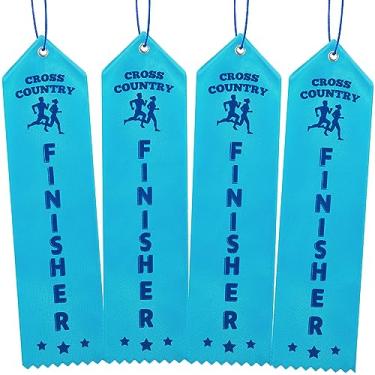 Imagem de Preboun 50 fitas de prêmio fitas de acabamento cross country com cartão de evento e dia de campo de corda para competição esportes concursos escolares prêmios de equipe escritório, azul