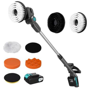 Imagem de XSSIVE Esfregador giratório elétrico sem escova de 20 V, esfregão giratório sem fio com cabeças de escova e bateria substituíveis, escova de limpeza elétrica para uso externo, pedra de banheiro, piso