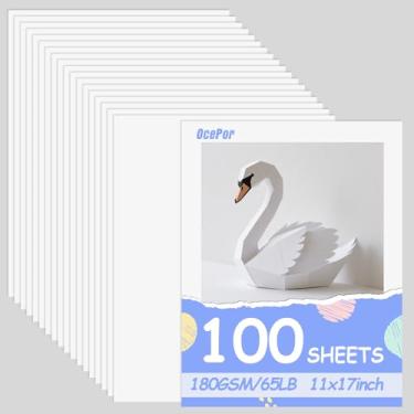Imagem de OcePor 100 folhas de cartolina branca 28 x 43 cm, 29,5 kg/180 g/m², papel grosso para cartão, papel pesado para impressora, currículo, álbuns, arte, artesanato, cartões de visita