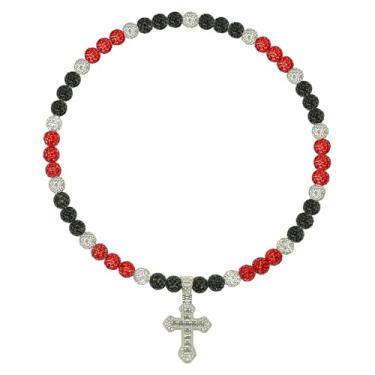 Imagem de Colar de beisebol masculino com pingente de cruz de 50 cm, coleção de gelo brilhante, para mulheres, strass e contas de argila, acessórios de beisebol, presentes para jogadores de times de beisebol