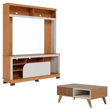 Imagem de Estante Home Theater Belaya Freijó Off White Matte e Mesa de Centro Je