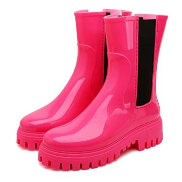 Imagem de Hsttgsr Botas de chuva femininas, botas de chuva femininas de borracha PVC à prova d'água, Chelsea, botas de chuva curtas, botas de chuva elásticas, antiderrapantes e elásticas, sapatos de chuva para