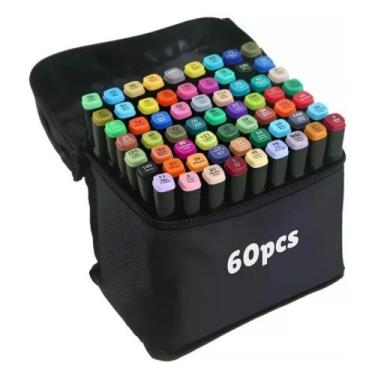 Imagem de Kit estojo 60 cores - canetinhas marca texto coloridas ponta dupla