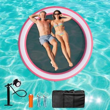 Imagem de Plataforma flutuante inflável de 2,4 m, rede de água inflável, deck flutuante para suporte de copo de lago, anel flutuante redondo Sunchill, boia de piscina, jangada, espreguiçadeira, plataforma de