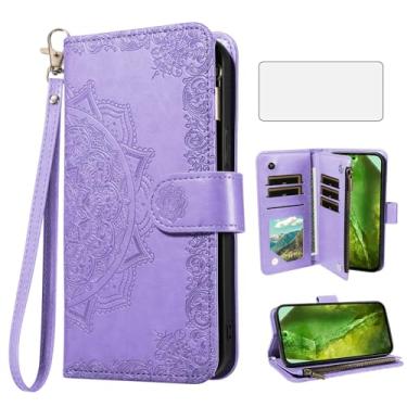 Imagem de Asuwish Capa de celular para celular Google Pixel 8A com protetor de tela de vidro temperado e flor flip porta-cartão de crédito suporte Pixel8A A8 5G mulheres homens roxo claro