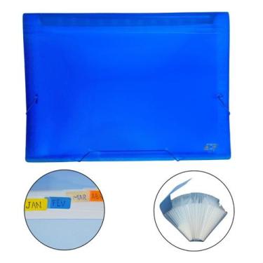 Imagem de Pasta Plástica Azul Sanfonada ACP A4 com Elástico e 31 Divisórias, Azu