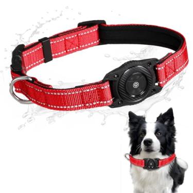 Imagem de SMART CC Coleira para cães Air Tag impermeável, Work for Apple Find My (não suporta suporte Andriod ajustável, coleira para cães com GPS para cães pequenos, médios e grandes (vermelho M)
