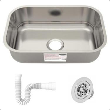 Imagem de Cuba Aço Inox Nº 1 Retangular Tramontina 47x30 Válvula Sifão, Cuba + S