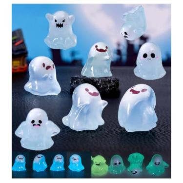 Imagem de Y&ICrafts 8 peças lindas bonecas fantasmas luminosas de Halloween, decoração de aquário fantasma que brilha no escuro, mini ornamentos para desktop, acessórios de decoração criativa de micro paisagem
