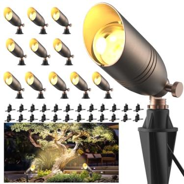 Imagem de ZONEGRACE Luzes de paisagem de latão de baixa tensão, resistente à prova d'água 12 volts iluminação de paisagem bronze com conectores, luzes LED de cobre e holofotes, lâmpada MR16 não incluída