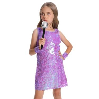 Imagem de Happy Cherry Vestidos brilhantes de formatura para meninas com pulseiras e adereços de microfone conjunto de roupas de festa brilhantes clássico vestido regata de lantejoulas vestido de dança concerto