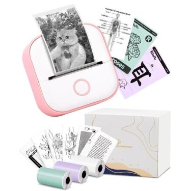 Imagem de Impressora de adesivos Memoking Mini T02 térmica para telefone rosa