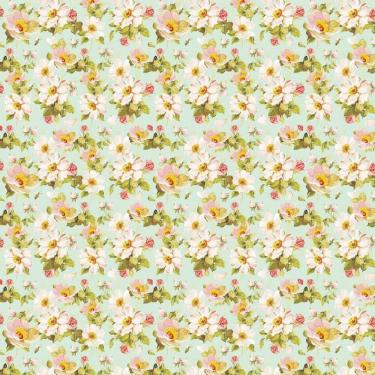 Imagem de Papel De Parede Floral Flores Rosas Fundo Verde Adesivo Sala